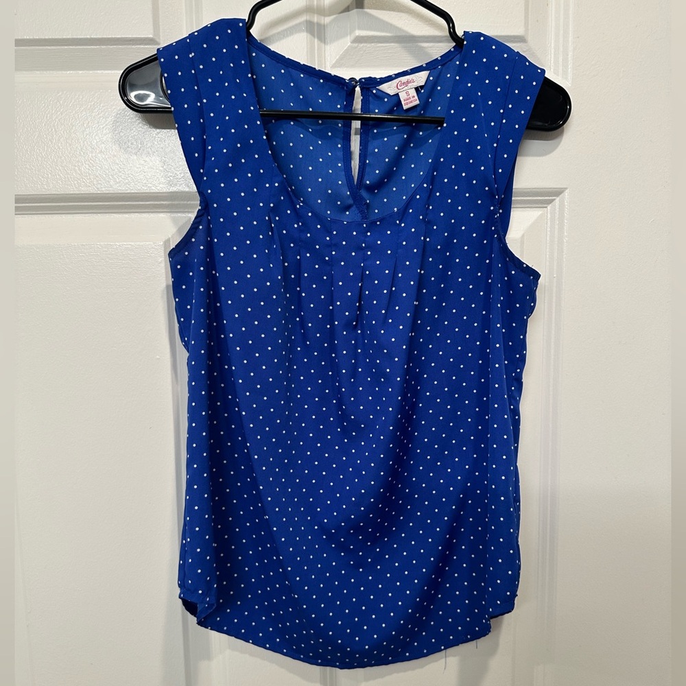 Candie's Royal Blue Sleeveless Polka Dot Blouse
